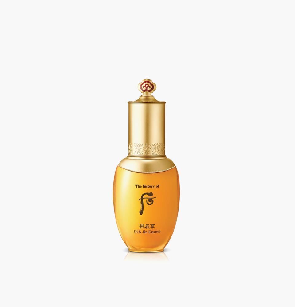 The History of Whoo Gongjinhyang Qi and Jin Essence in ornate gold pump bottle