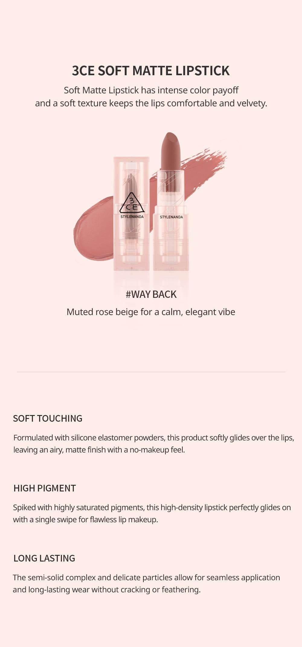 3CE SOFT MATTE LIPSTICK #WAY BACK - Kbeauty.sale