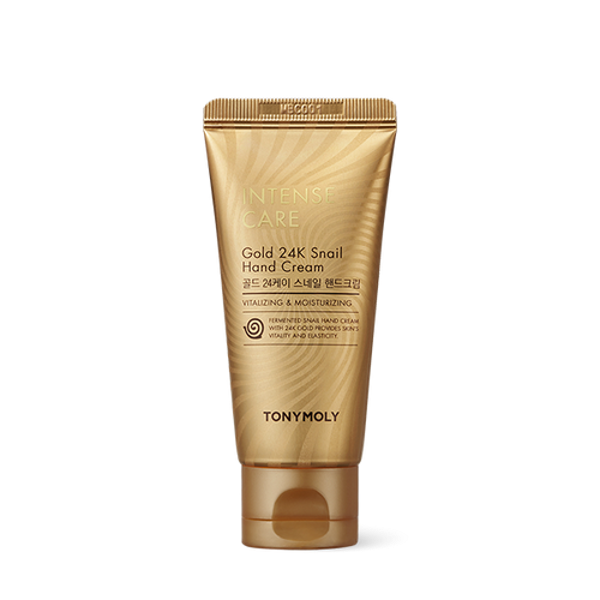 Tonymoly Intense Care Gold24K Snail Hand Cream in a gold and white tube