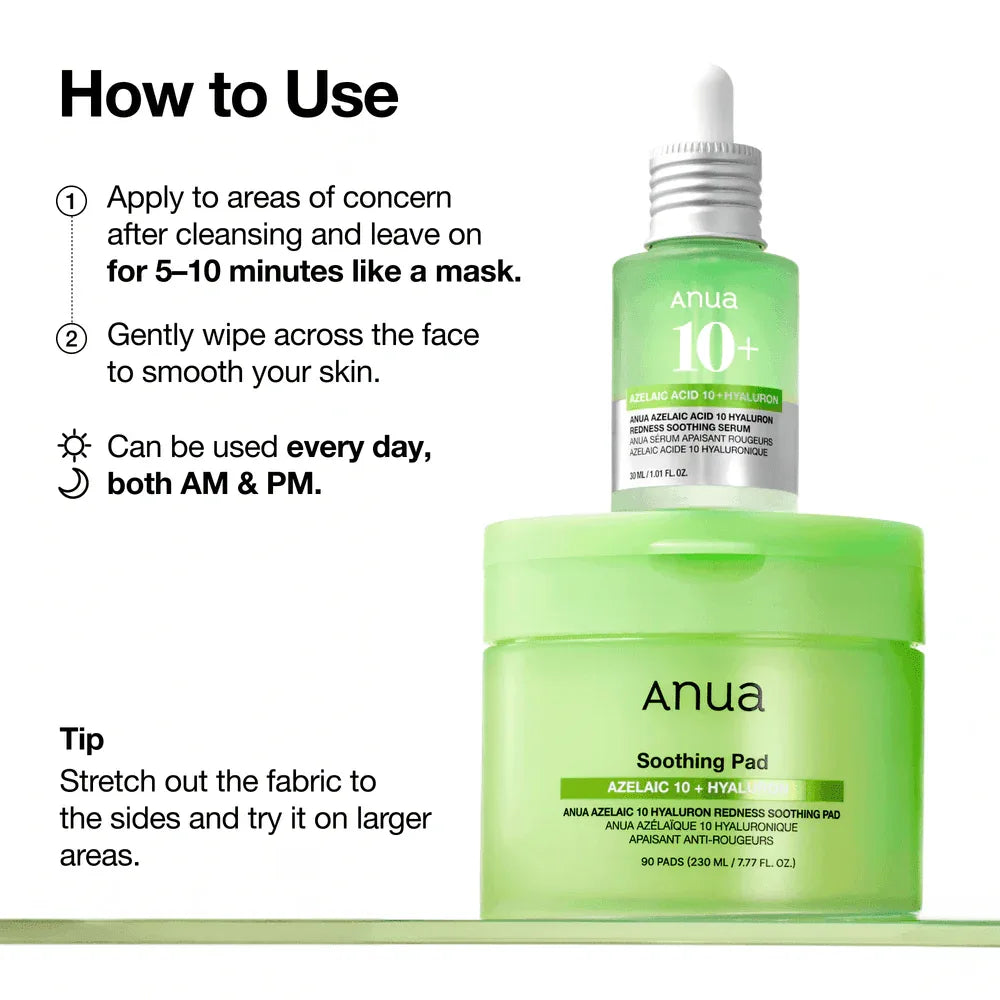 Anua Azelaic 10 Hyaluron Redness Soothing Pad 230ml 90ea - Kbeauty.sale