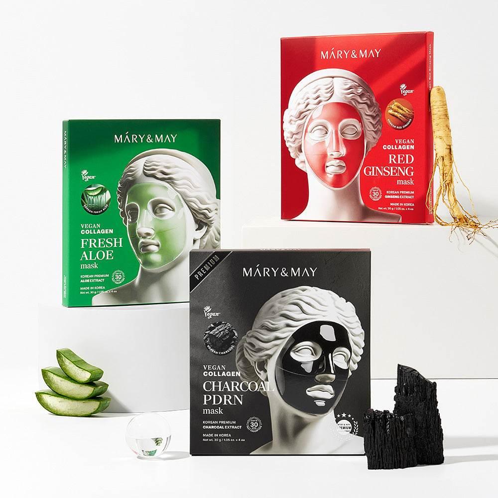Mary&May Vegan Collagen Charcoal PDRN Mask (30g x4) - Kbeauty.sale