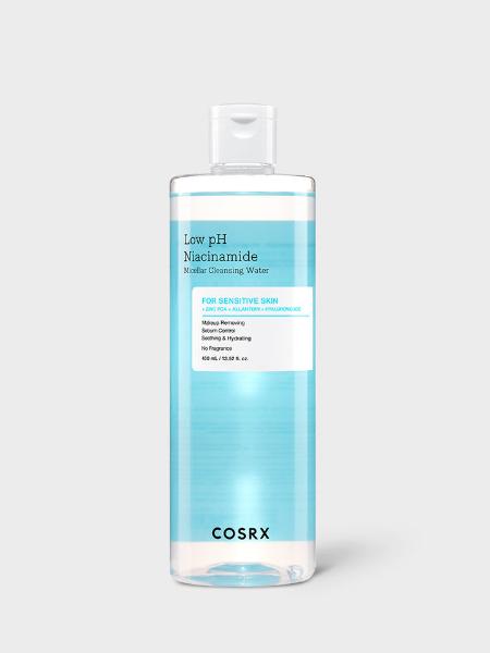 Cosrx Low pH Niacinamide Micellar Cleansing Water 400ml in clear pump bottle