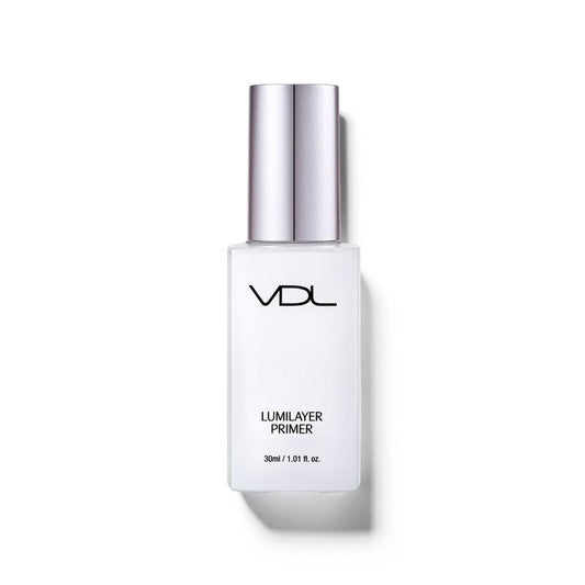 VDL Lumilayer Primer 30ml in a translucent iridescent pump bottle