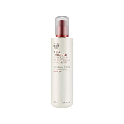 The Face Shop Pomegranate and Collagen Volume Lifting Toner in a translucent red pump bottle