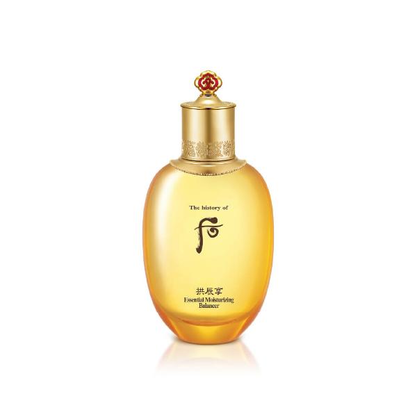 The History of Whoo Gongjinhyang Essential Moisturizing Balancer in an ornate amber bottle