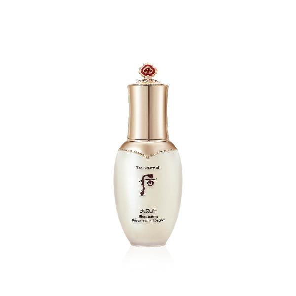 The History of Whoo Cheongidan Illuminating Regenerating Essence in an ornate gold bottle