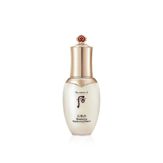 The History of Whoo Cheongidan Illuminating Regenerating Essence in an ornate gold bottle