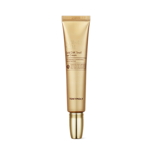 TONYMOLY Intense Care Gold 24K snail eye cream in a metallic gold tube