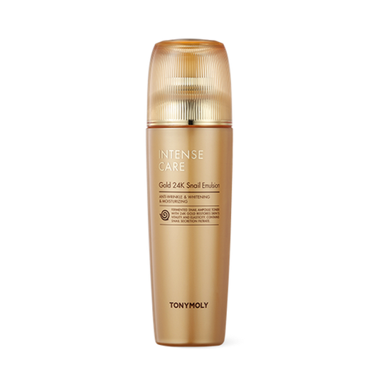 TONYMOLY Intense Care Gold24K Snail Emulsion in a gold pump bottle