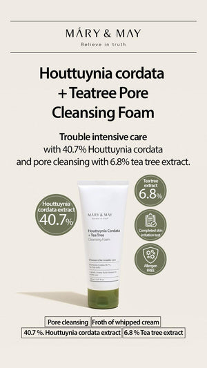 MARY&MAY Houttuynia Cordata + Tea Tree Cleansing Foam - 150ml - Kbeauty Sale | Authentic Korean Skincare Products