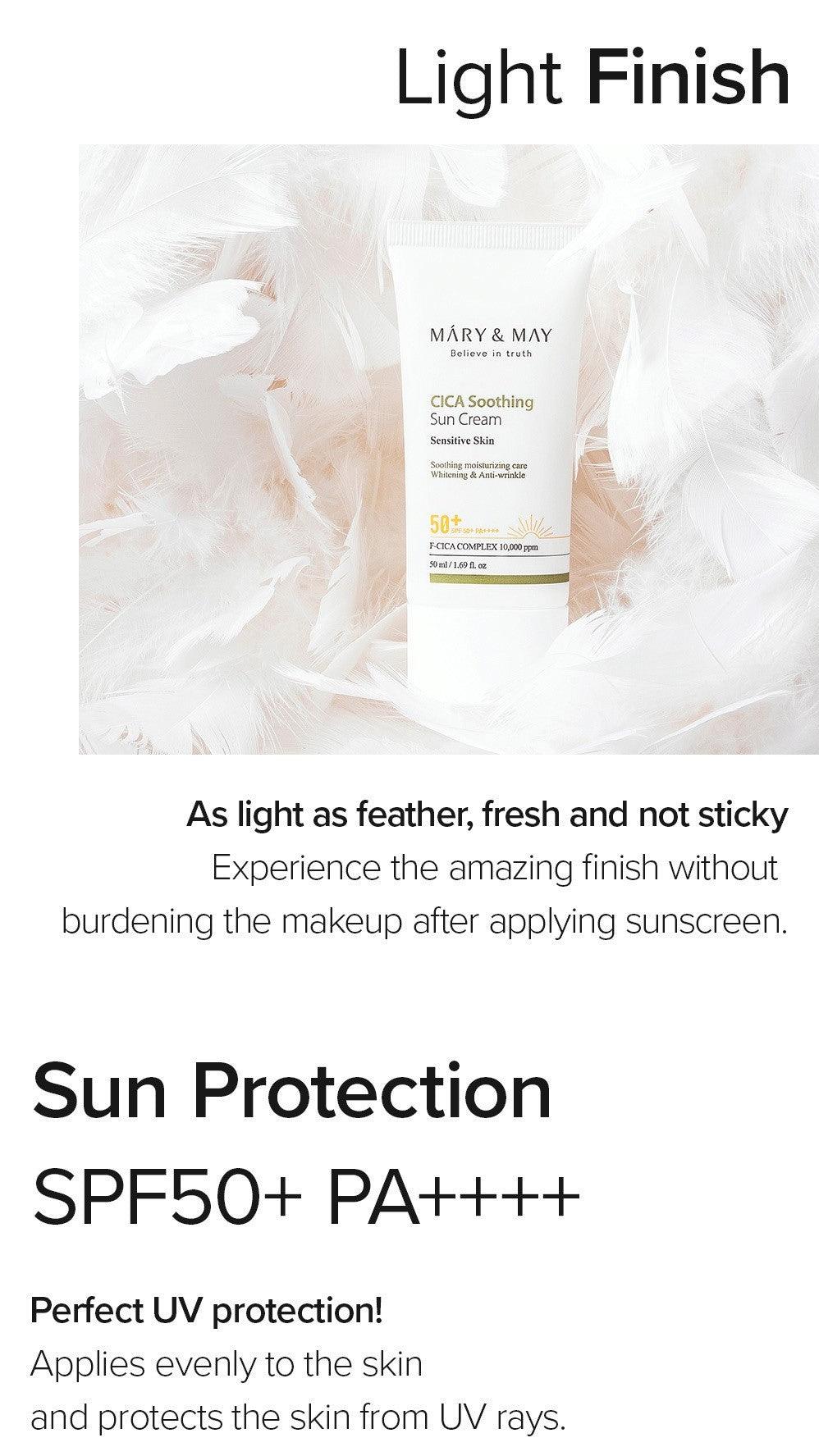 MARY&MAY CICA Soothing Sun Cream SPF50+ PA++++ - 50ml - Kbeauty Sale | Authentic Korean Skincare Products