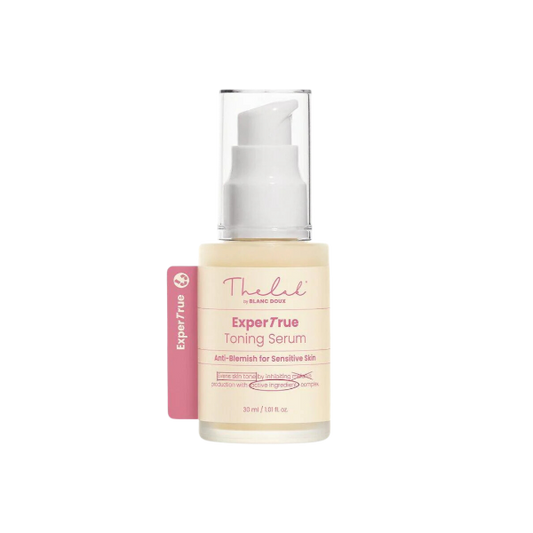 The Lab by Blanc Doux Expertrue Toning Serum in a 30ml clear glass dropper bottle