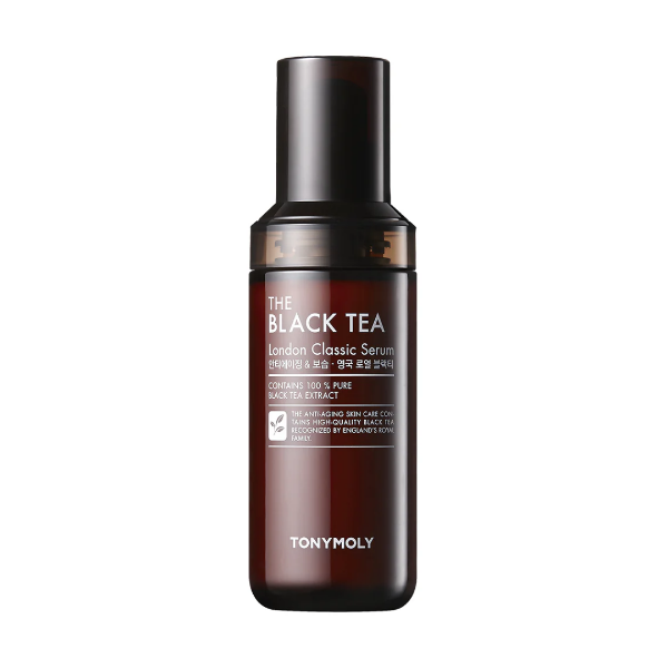 TONYMOLY The Black Tea London Classic Serum in a brown glass dropper bottle