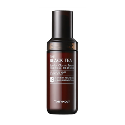 TONYMOLY The Black Tea London Classic Serum in a brown glass dropper bottle