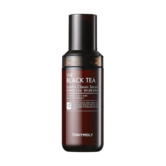 TONYMOLY The Black Tea London Classic Serum in a brown glass dropper bottle