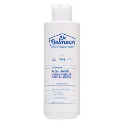 The Face Shop Dr.Belmeur Daily Repair Toner in a clear bottle with blue lettering and a white cap