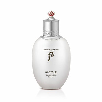 The History of Whoo Gongjinhyang Radiant White Balancer in an ornate white and gold bottle