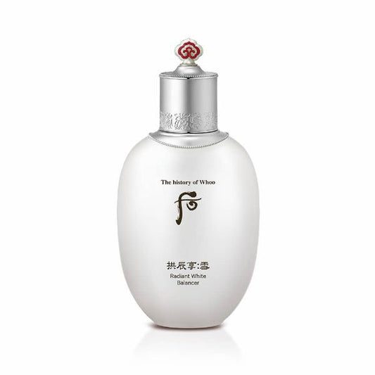 The History of Whoo Gongjinhyang Radiant White Balancer in an ornate white and gold bottle