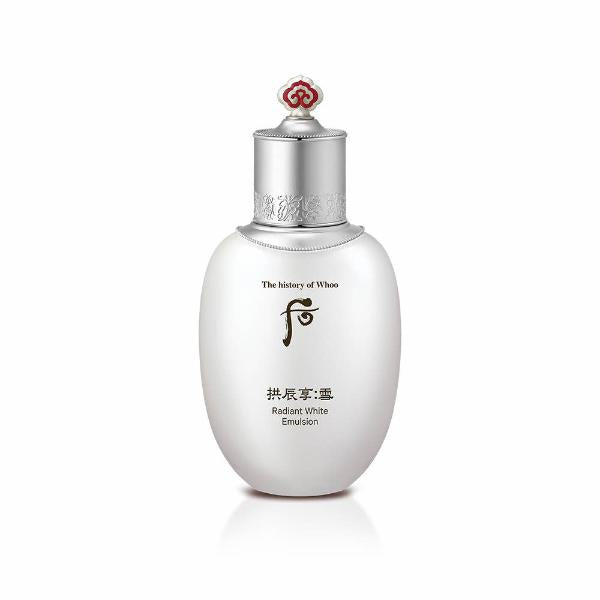 The History of Whoo Gongjinhyang Radiant White Emulsion in white and gold bottle