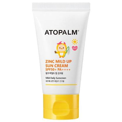 Atopalm Zinc Mild Up Sun Cream in a white and green tube packaging