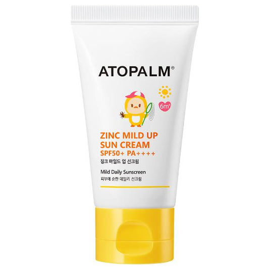 Atopalm Zinc Mild Up Sun Cream in a white and green tube packaging