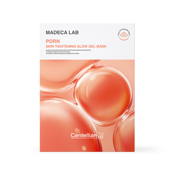 Centellian24 Madeca Lab PDRN skin tightening glow gel mask box containing five sheet masks