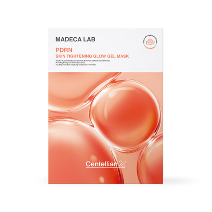 Centellian24 Madeca Lab PDRN skin tightening glow gel mask box containing five sheet masks