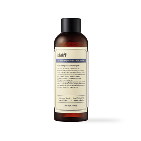 Dear Klairs Supple Preparation Facial Toner in a clear 180ml bottle with a black cap