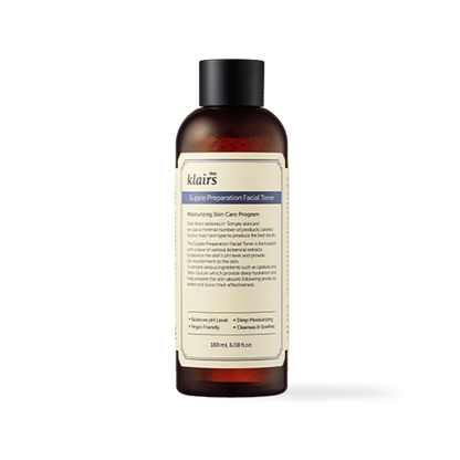 Dear Klairs Supple Preparation Facial Toner in a clear 180ml bottle with a black cap