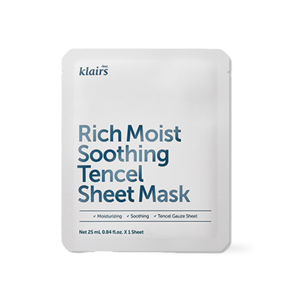 Dear Klairs Rich Moist Soothing Tencel Sheet Mask pack of ten in a blue pouch