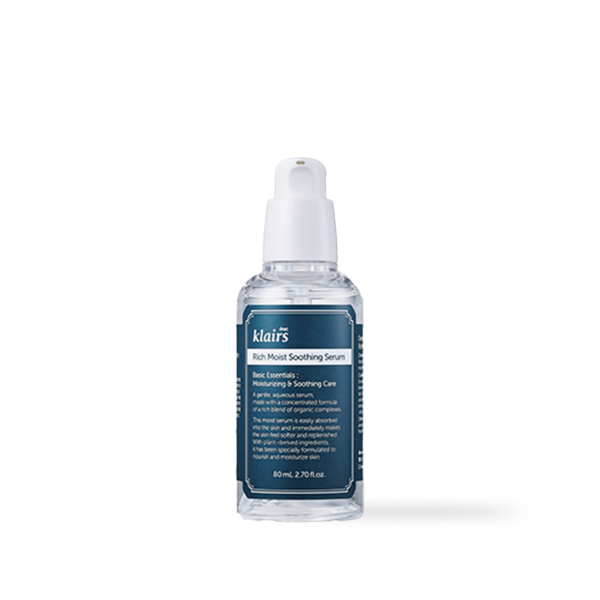 Dear Klairs Rich Moist Soothing Serum in a clear 80ml pump bottle