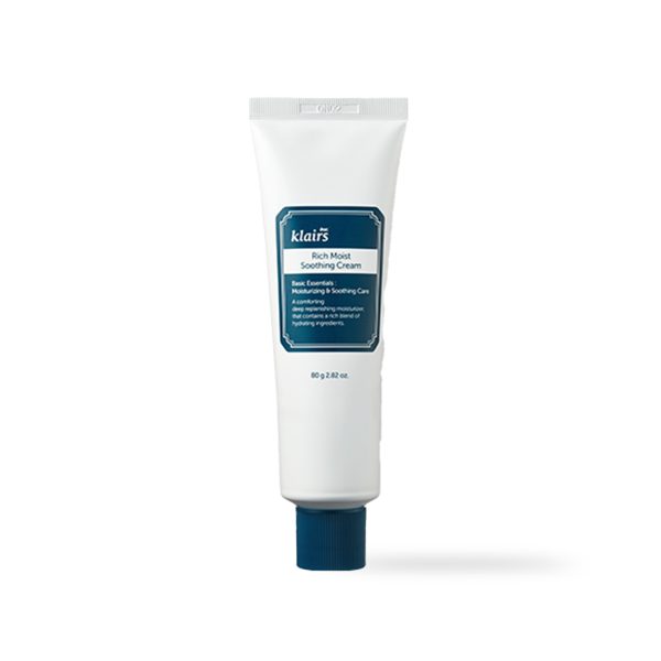 Dear Klairs Rich Moist Soothing Cream in a white and blue tube