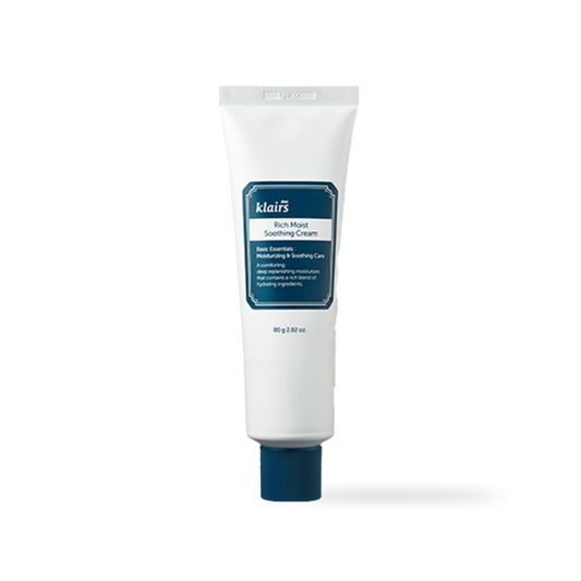 Dear Klairs Rich Moist Soothing Cream in a white and blue tube