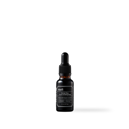 Dear Klairs Midnight Blue Youth Activating Drop in a blue glass dropper bottle