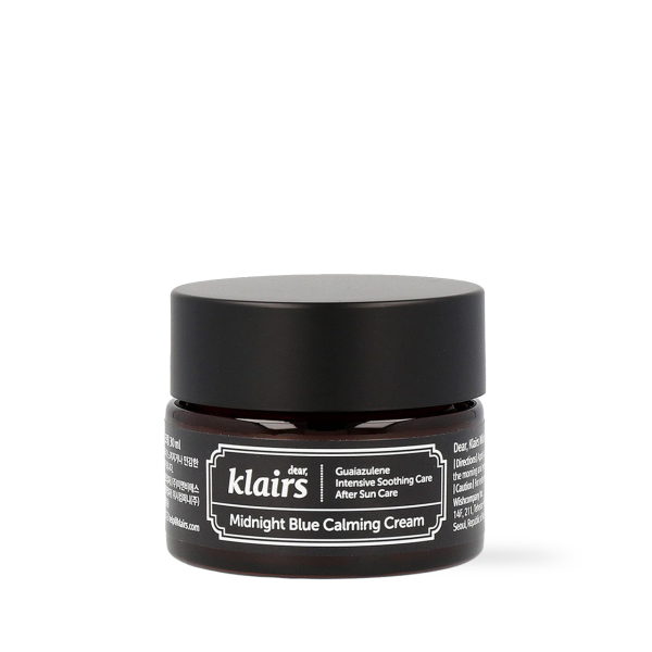 Dear Klairs Midnight Blue Calming Cream in a 30ml jar featuring blue soothing cream