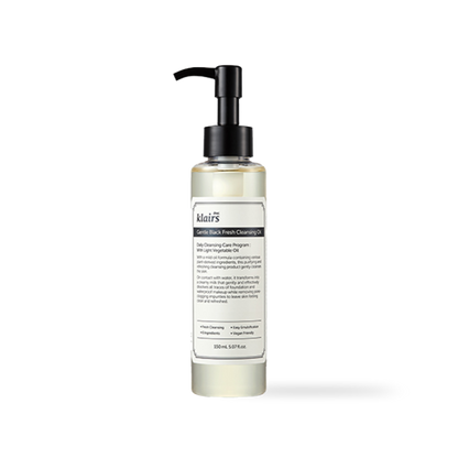 Dear Klairs Gentle Black Fresh Cleansing Oil 150ml in clear pump bottle