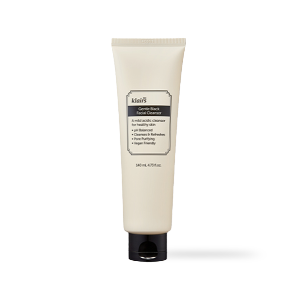 Dear Klairs Gentle Black Facial Cleanser in a minimalist black squeeze tube