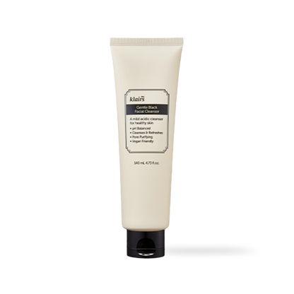 Dear Klairs Gentle Black Facial Cleanser in a minimalist black squeeze tube