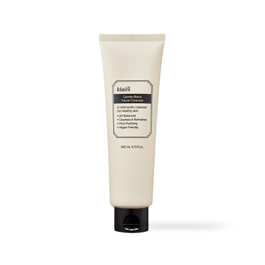 Dear Klairs Gentle Black Facial Cleanser in a minimalist black squeeze tube