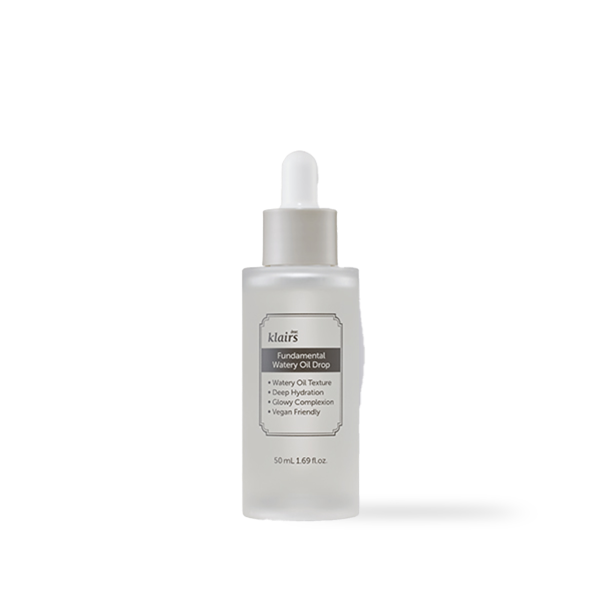 Dear Klairs Fundamental Watery Oil Drop serum in a 50ml clear glass bottle with dropper