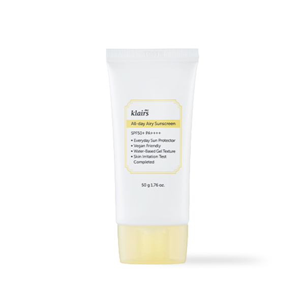 Dear Klairs All-day Airy Sunscreen in a white and blue tube