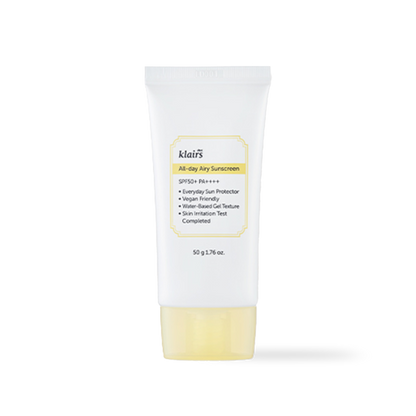 Dear Klairs All-day Airy Sunscreen in a white and blue tube