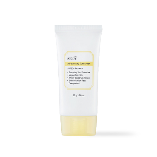 Dear Klairs All-day Airy Sunscreen in a white and blue tube