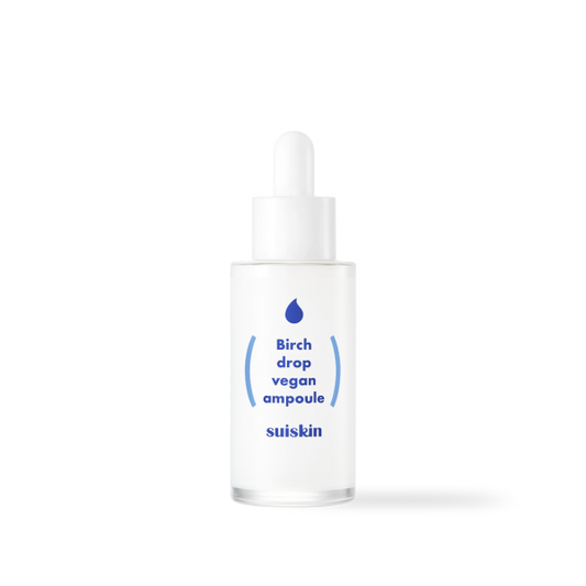 Suiskin birch drop vegan ampoule in a clear glass dropper bottle