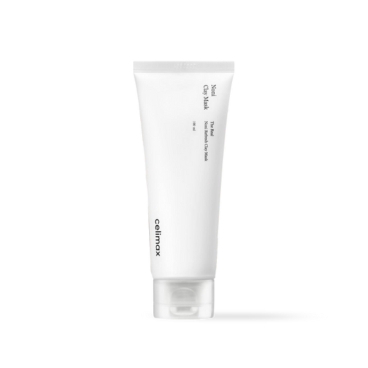 Celimax The Real Noni Refresh Clay Mask in a jar featuring a thick forest green textured cream formula