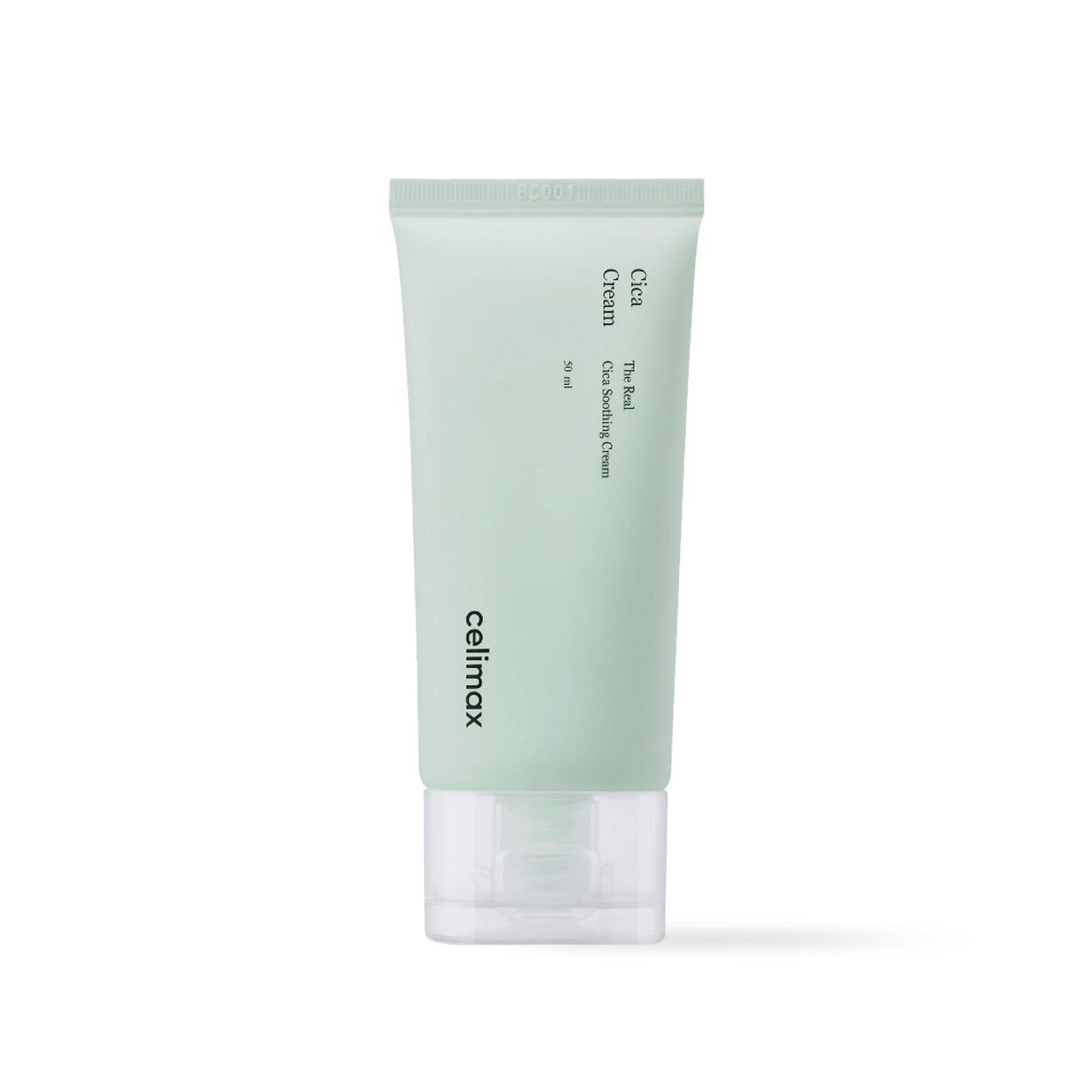 Celimax The Real Cica Soothing Cream in a white and green squeeze tube with a lightweight gel-cream texture