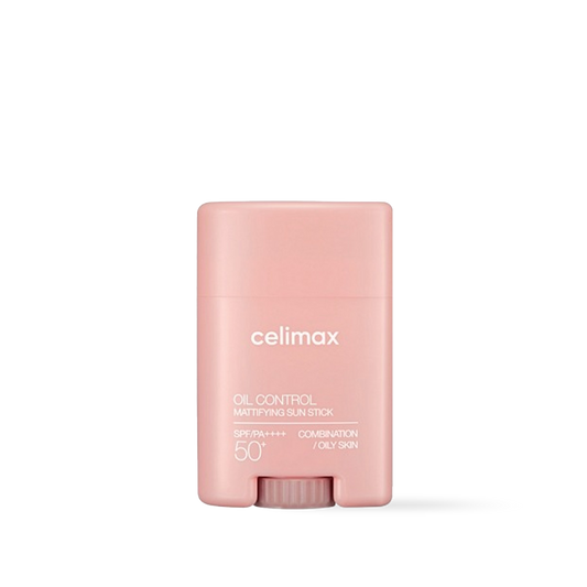 Celimax Oil Control Mattifying Sun Stick in a blue and white twist-up tube with a matte finish formula