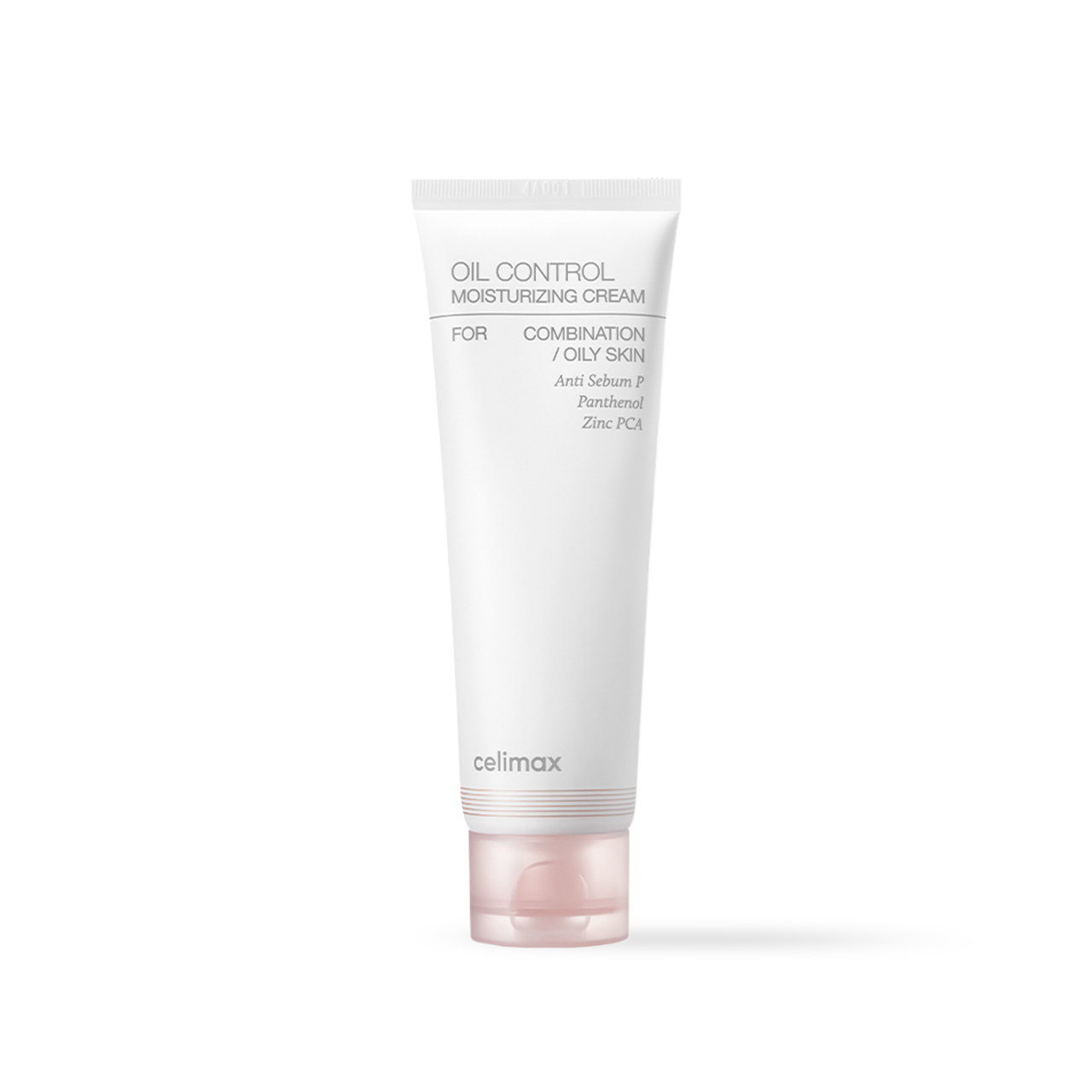 Celimax Oil Control Moisturizing Cream in a white squeeze tube with minimalist blue and black text