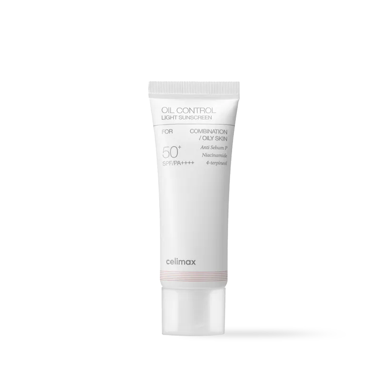 Celimax Oil Control Light Sunscreen in a white squeeze tube with a minimalist blue and black label design
