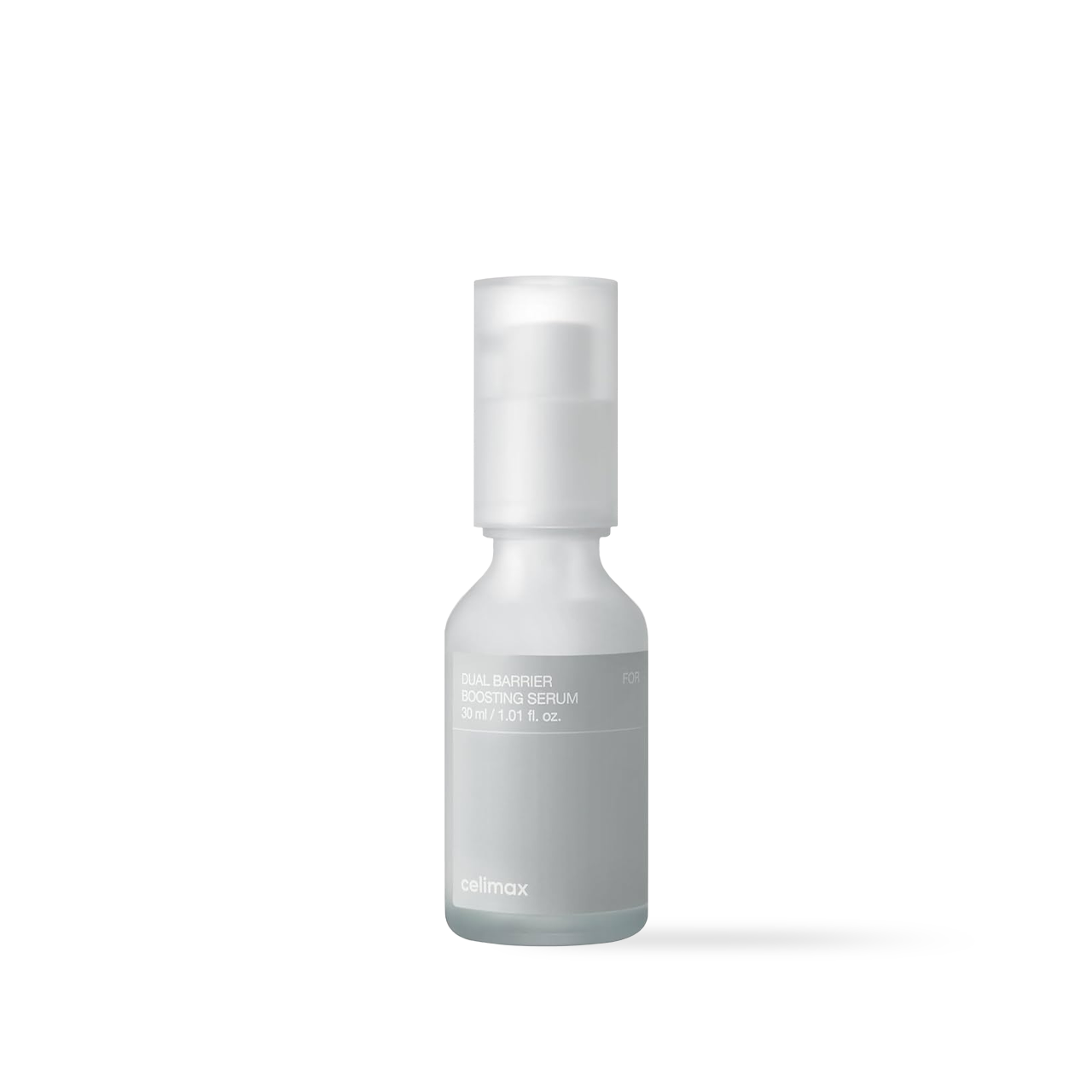 Celimax Dual Barrier Boosting Serum 30ml in a frosted glass dropper bottle with a minimalist white label